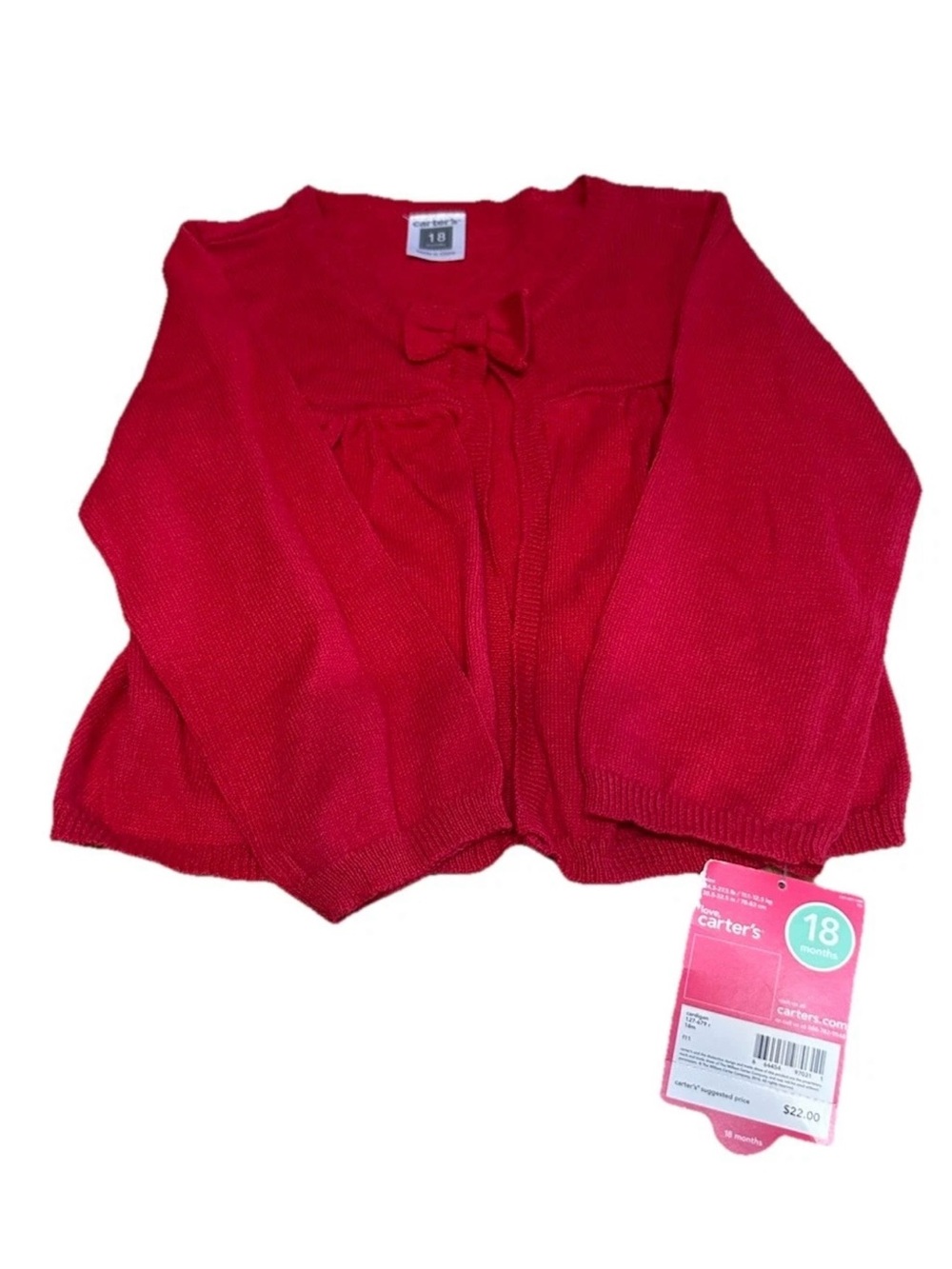 Carter’s Girls 18M Red Bow Cardigan Sweater Long Sleeve Holiday Christmas NWT